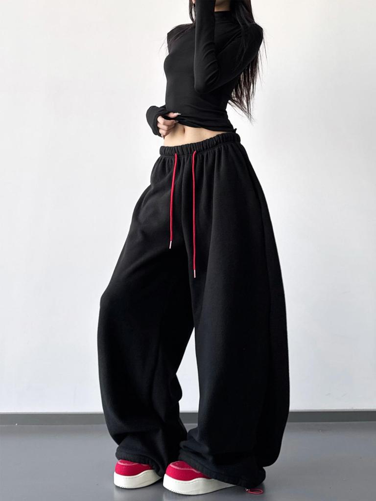 High-Waisted Korean Style Wide-Leg Sweatpants for Women - 2025 Winter Collection, Loose Fit, Slimming, Perfect for Commuting