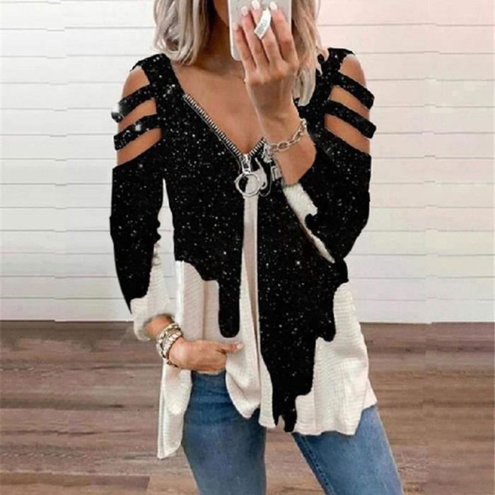 Blouse Femme - Confortable - Rétro - Col en V - Sans Bretelles - Imprimé Fleurs