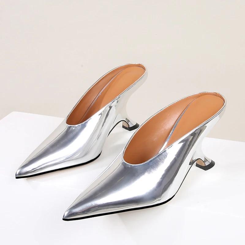 Fashion Eilyken Pointed Toe Women Slippers Shoes Designer Shallow Wedges High Heels Banquet Mule Zapatos De Mujer