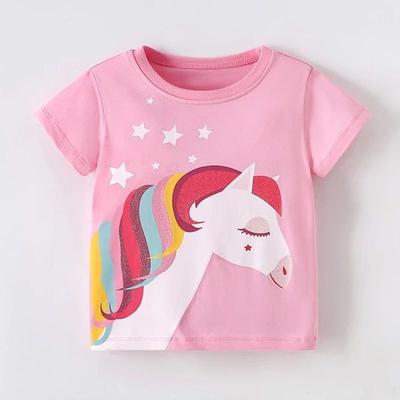 Girls' Short-Sleeved Half-Sleeved New Unicorn Summer Children's Clothing Kids' Baby T-Shirt Small and Medium-Sized Children's Pure Cotton Casual Top 8