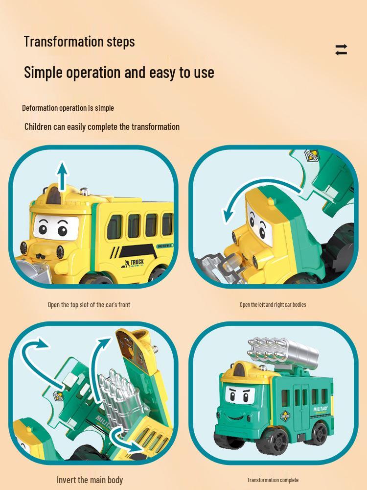 Children's Transforming Cartoon School Bus Engineering Vehicle for Ages 3-6