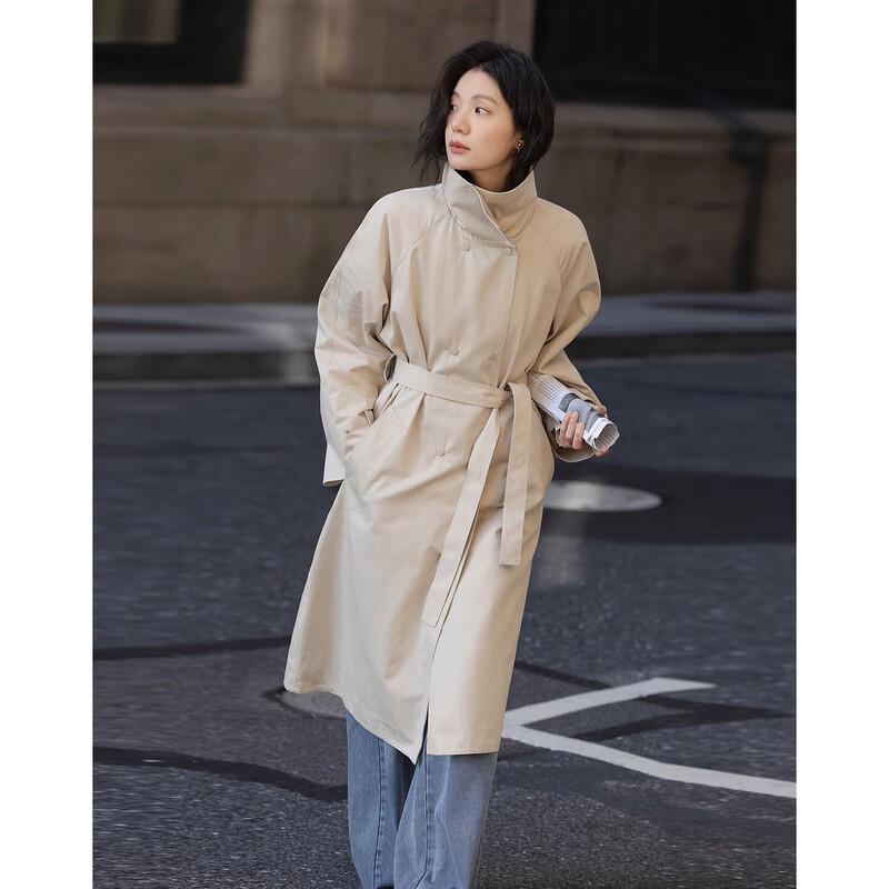 Women's Academy Style Cotton Double-Breasted Long Trench Coat