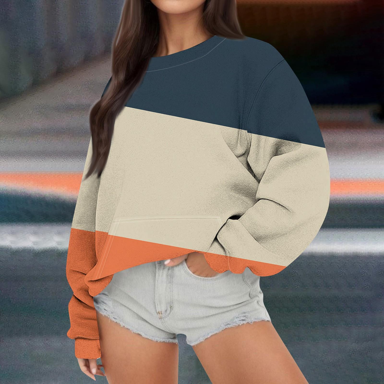 

Женская повседневная модная Свободная толстовка с длинным рукавом и круглым вырезом с принтом XXL бежевый