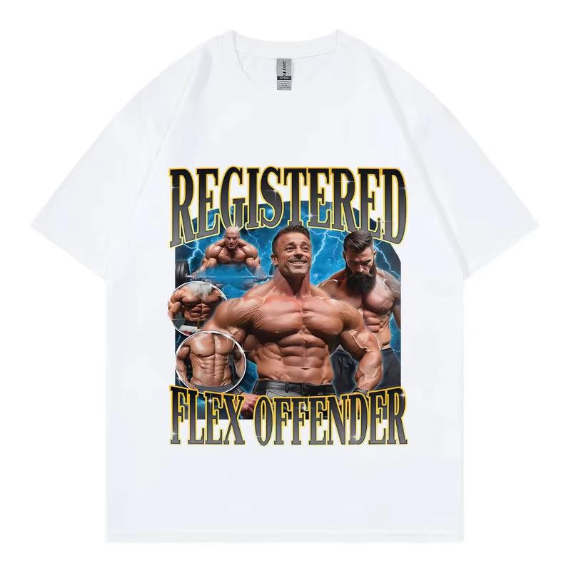 Registered Flex Offender Funny Bodybuilding Meme Tshirt Fashion Vintage Short Sleeve Tshirts Unisex Casual Oversized T Shirts
