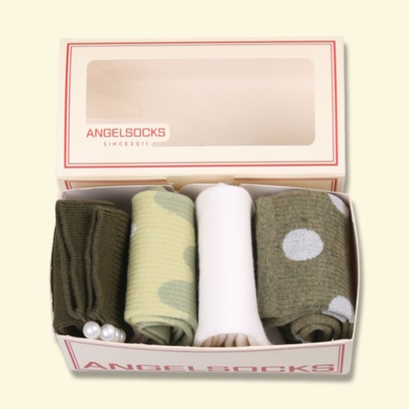 ANGEL SOCKS SET004 - Olive Socks Set, Gem Jewelry, Sparkling Cubic Ribbon, Brand Gift, Return Gift Set