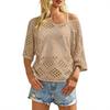Women's European/American Loose Knit Sweater: Solid Color, Hollow Mesh Design