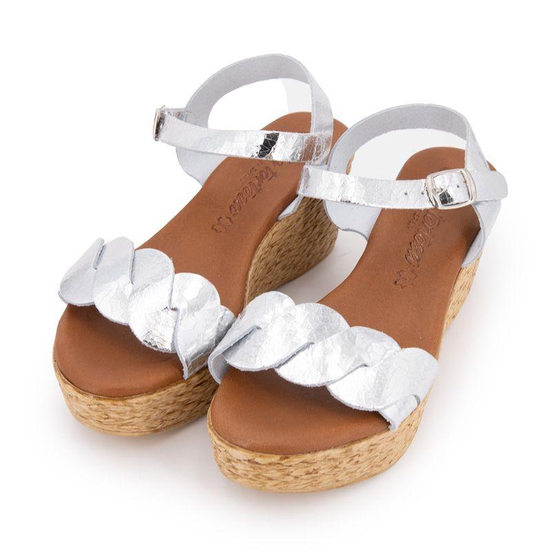 Women's Silver Crackled Leather Sandals Rope Sole CARLA TORTOSA