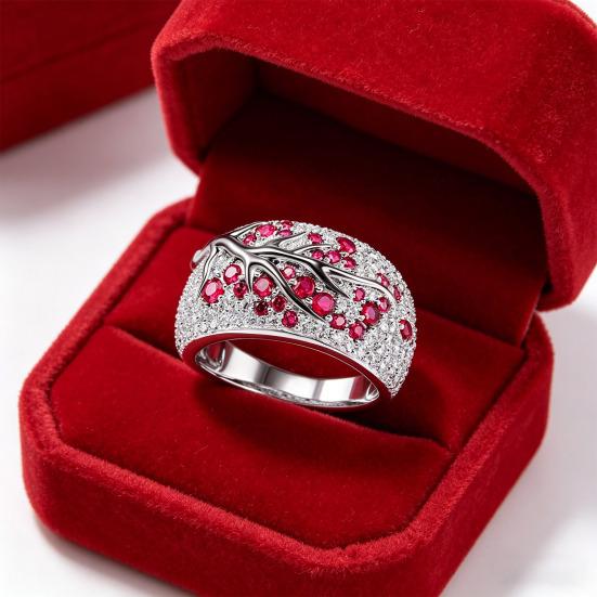 Finger Ring Zinc Alloy Plum Blossom Design Polished Finish Women Ring with Cubic Zirconia Inlaid Jewelry Gift