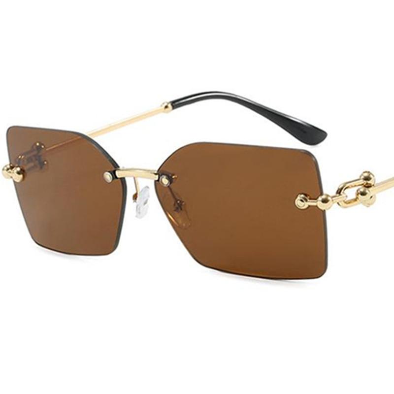 

Women Sunglasses Fashion Sunscreen Sun Glasses Rimless Lens Adumbral Anti-UV Spectacles Simplity Personality Temples Ornamental as picture коричневый