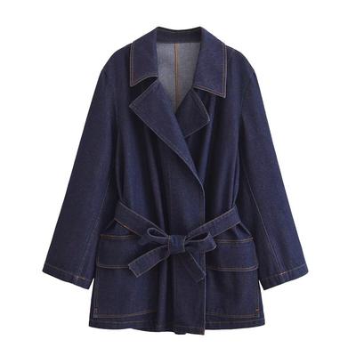 Autumn 2025 Women's Denim Lapel Windbreaker Jacket - Versatile, Long Sleeve