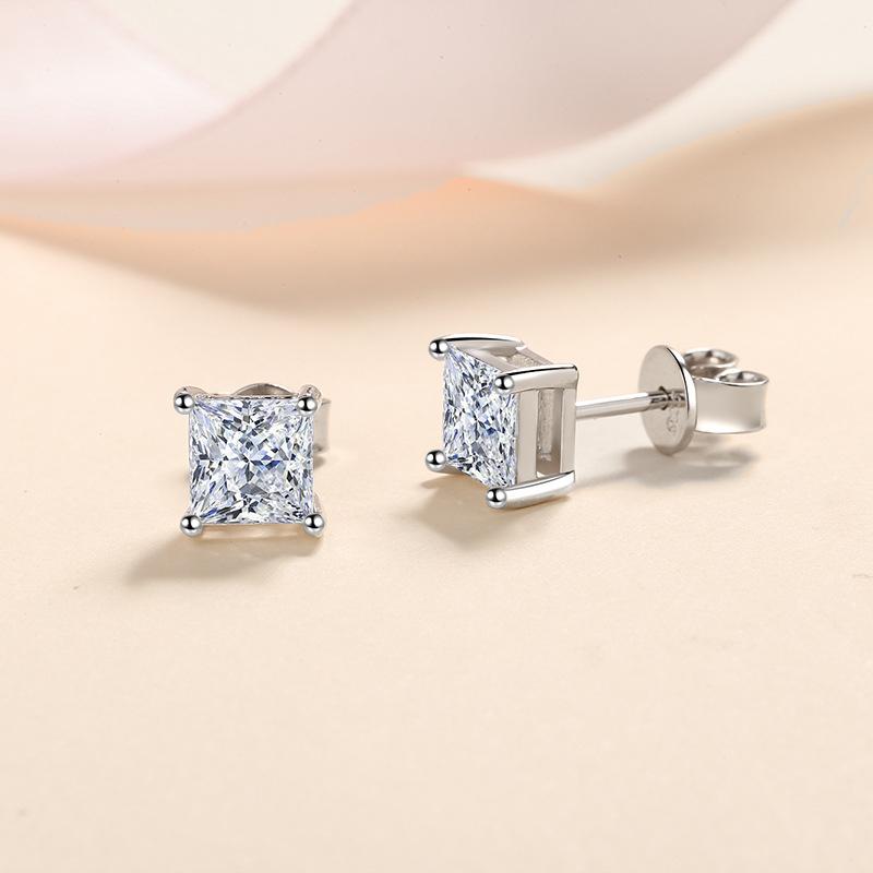 Tezzc D Princess Cut Moissanite Earring 925 Sliver Plated with White Gold Earrings for Women Fine Jewelry Gift