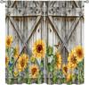 Sunflower Curtains for Kitchen,Black Pithy Rustic Sunshine Beautiful Wonderful Sunflower Plant Flower Butterfly Window Drapes