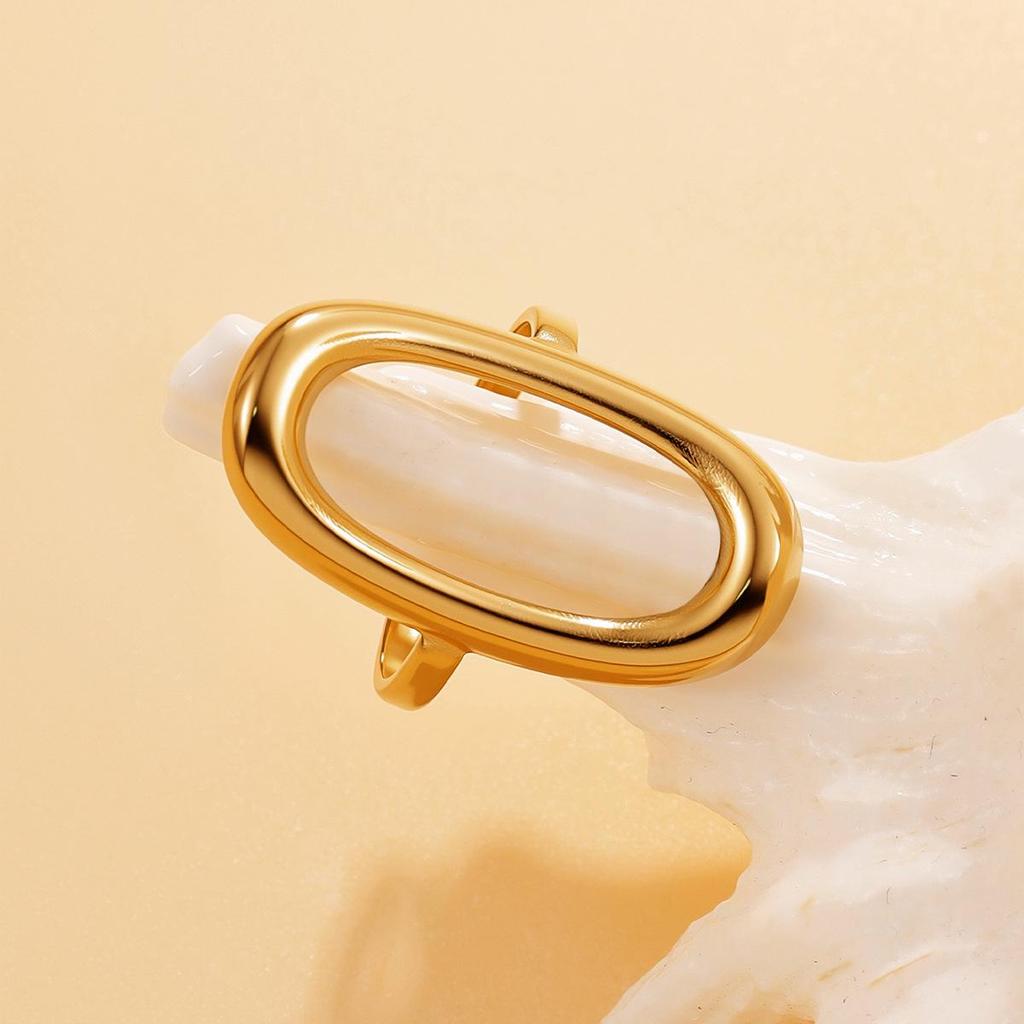 Adjustable Geometric Oval Stainless Steel Ring In Minimalist Style
