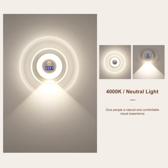 LED Motion Sensor Night Light with Digital Clock 3 Color Temperatures Stepless Dimming Motion Activated Night Lamp