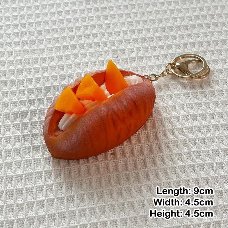 Realistic Artificial Fruit Puff Pastry Keychain With Sturdy Gold Key Ring For Backpack Decoration Cute Gift For Dessert Lovers