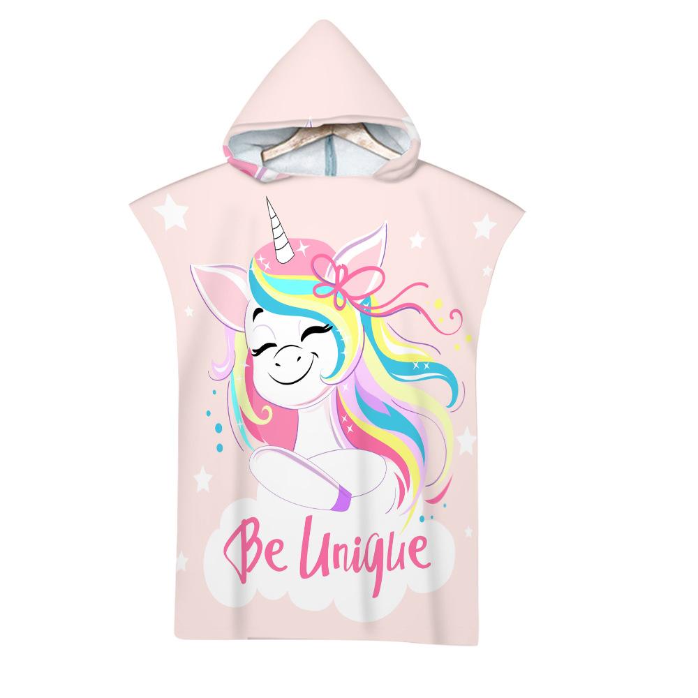 Unicorn Hooded Cloak Pink Quick Dry Large Beach Bath Towel Microfiber Wetsuit Adult Child Parent-Child Changing Poncho Bathrobe