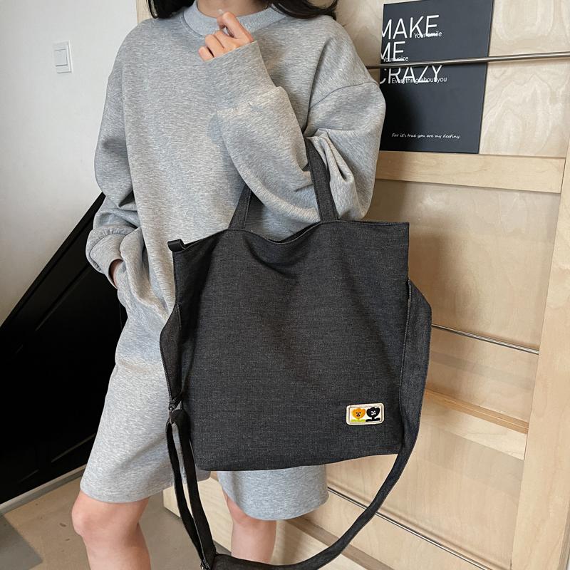 Large Capacity Student Tote Bag Solid Color Shoulder Crossbody Bag