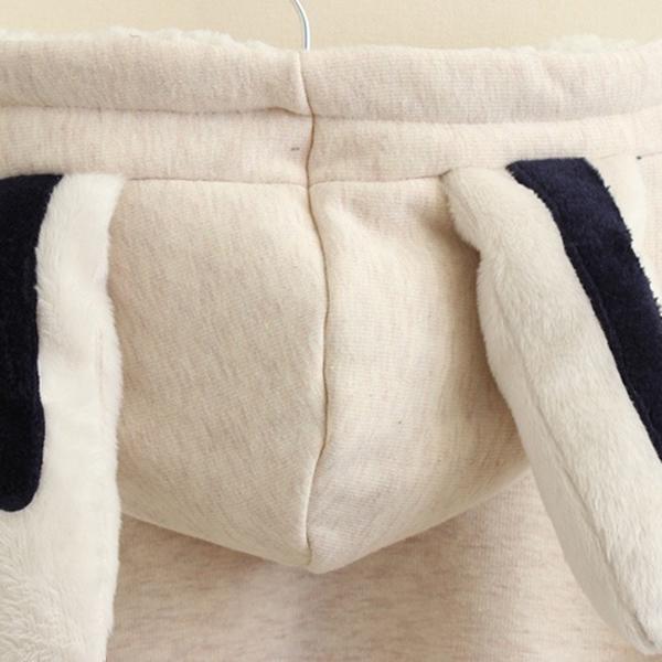 Women Girls Cloak Coat Winter Fleece Cute Rabbit Ears Hooded Printed Loose Poncho