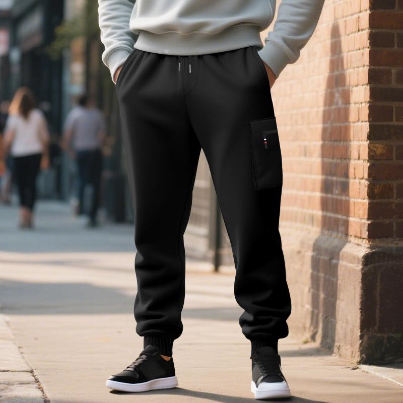 Men Cargo Jogger Sweatpants, Elastic Drawstring Waist Zippered Thigh Cargo Pocket Side Hand Pockets Ribbed Ankle Cuffs Soft Casual Athletic Trousers