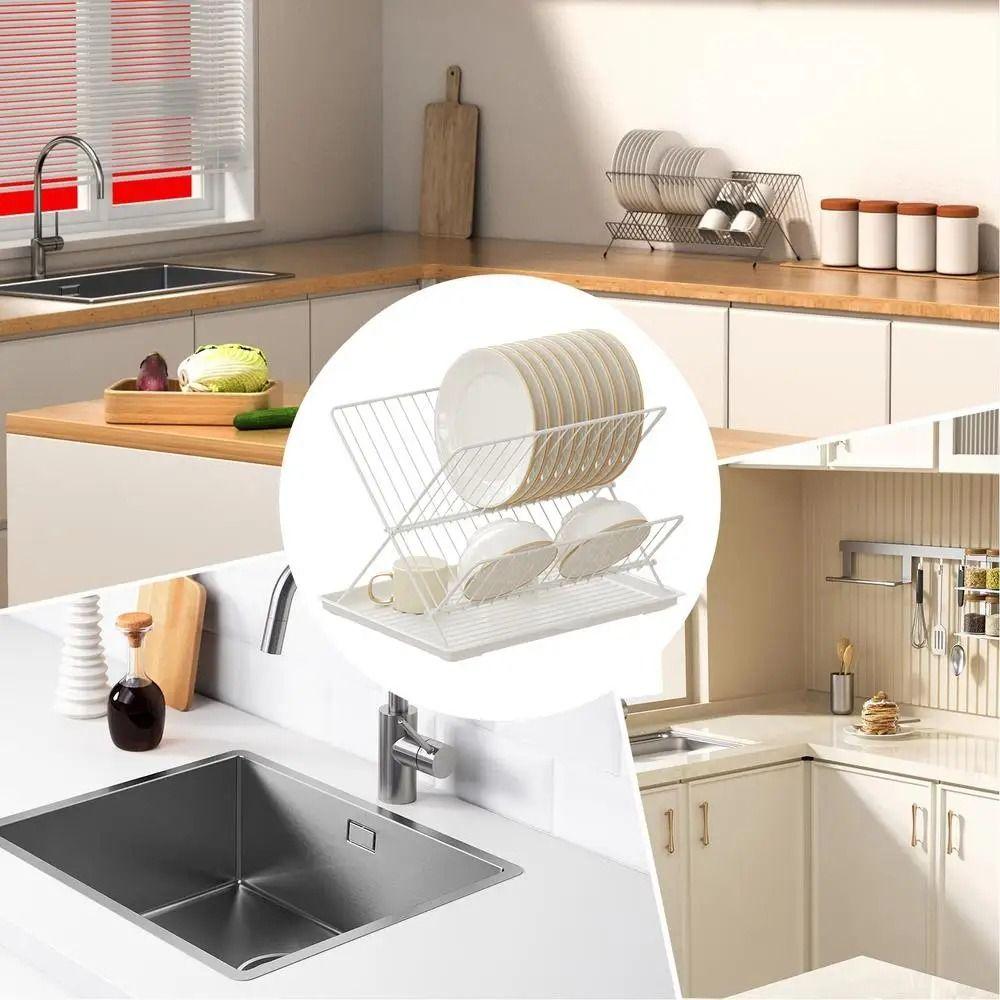 Non-slip Foldable Dish Drying Rack 2 Tier Plate Drying Shelf Kitchen Tableware Holder  Bow Plate