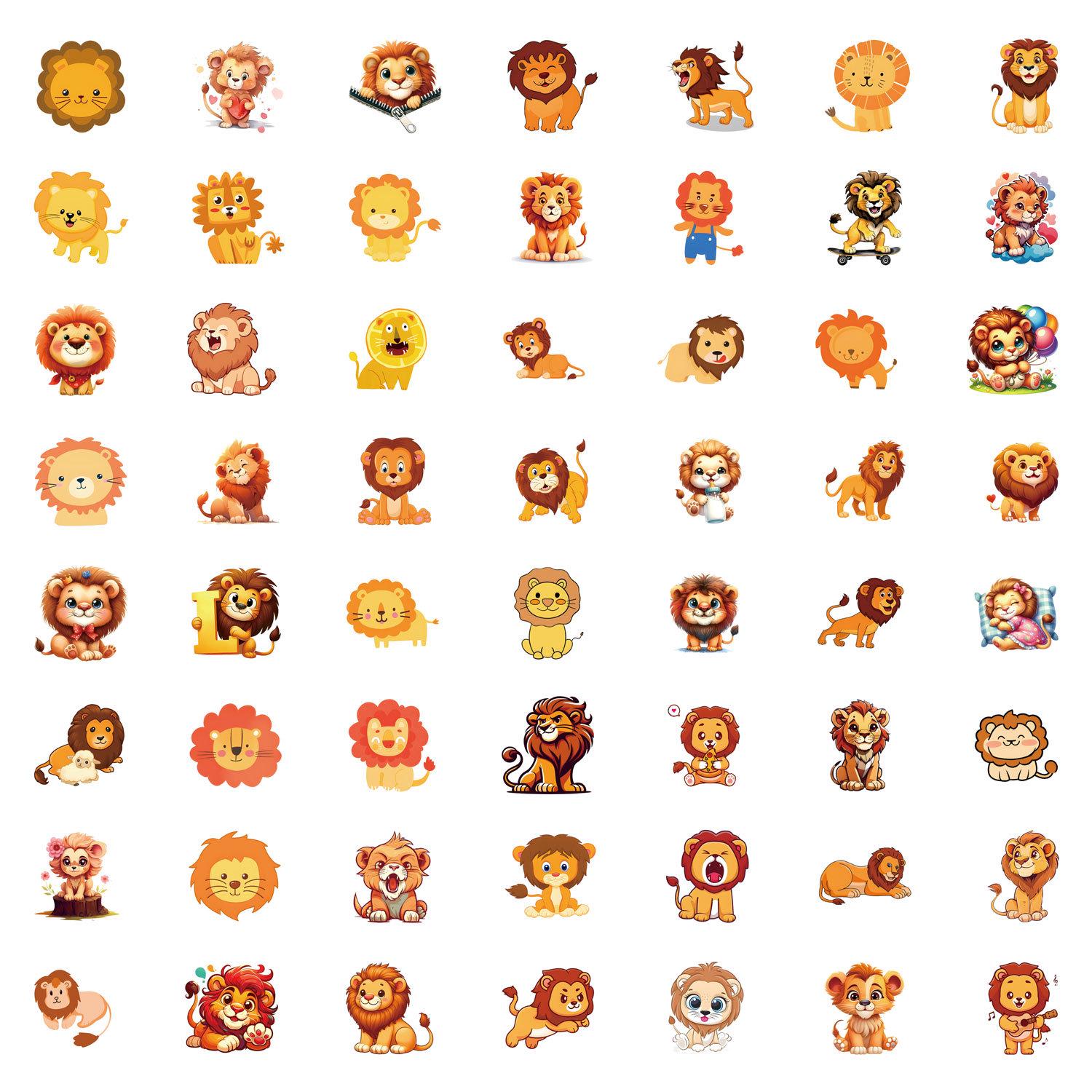 

Lion Cartoon Graffiti Stickers: 55 Waterproof Sheets for DIY Journals, Skateboards, and Phones