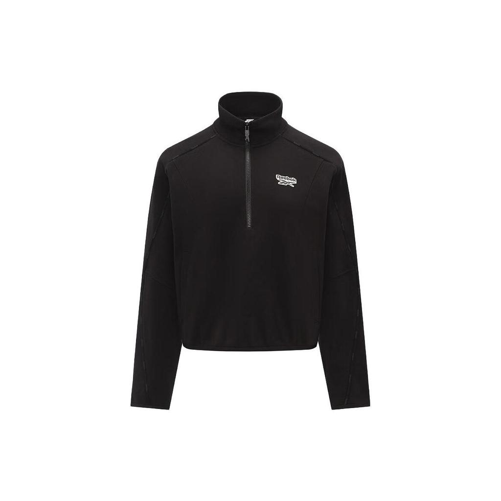 Reebok Solid Color Stand Collar Casual Knit Half Zip Sweatshirt Women Sweatshirts Black 23FRC308WGH0