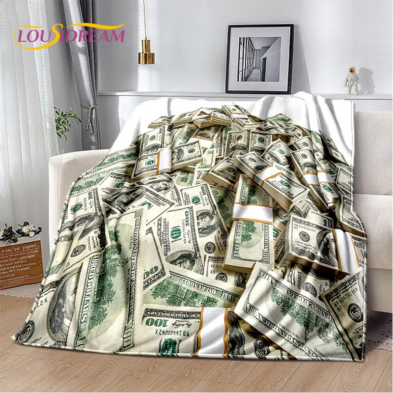 Coperta in Peluche Morbida 3D Dollaro Euro Sterlina Soldi Ricco Cartone Animato, Coperta in Flanella Copriletto per Soggiorno Camera da Letto Letto Divano Regalo