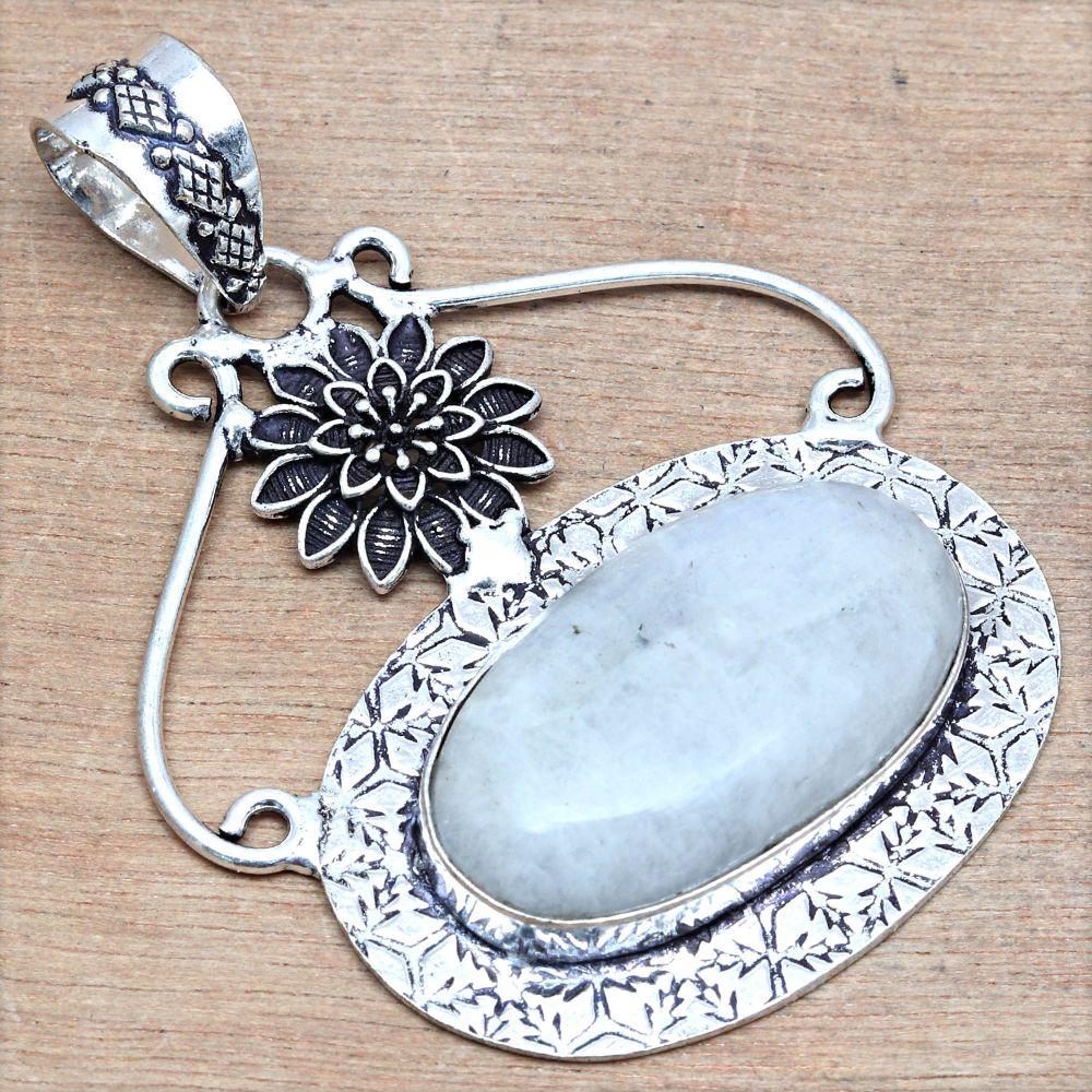 Necklace Moonstone Gemstone Handmade Gift For Her Silver Jewelry 2.25"