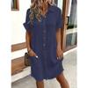Casual Solid Color Single-breasted Medium and Long Short-sleeved Loose Casual Dress Women's Clothing
