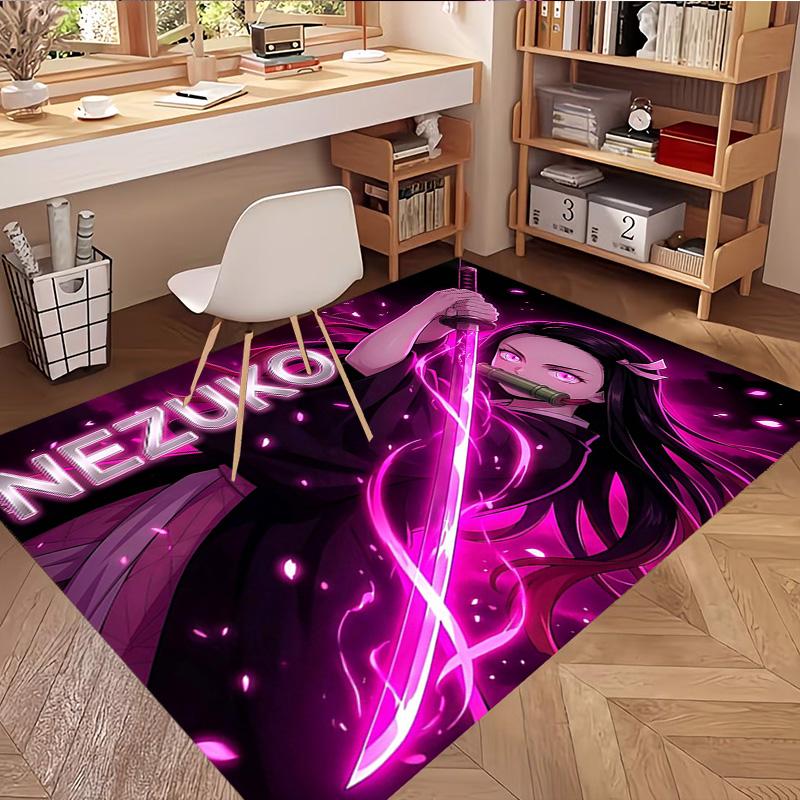 Demon Slayer Print Rug, Washable Floor Carpet, For Entryway Dorm Laundry Room Office Study, Home Decor Birthday Christmas Gift