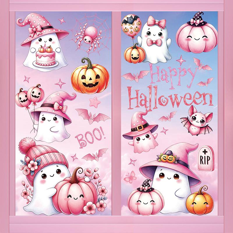 6/8/9 Sheets Halloween Window Clings Cute Ghost Pumpkin Bat Removable Self Adhesive For Home Party Glass Decor