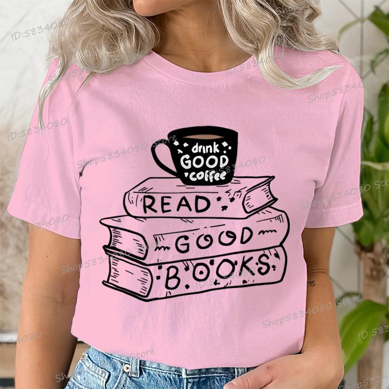 Casual Vintage Book Coffee T Shirt Women Trendy Bookish Short Sleeve Tshirt Book Lover Party Gift Coffee Lover Summer Clothes