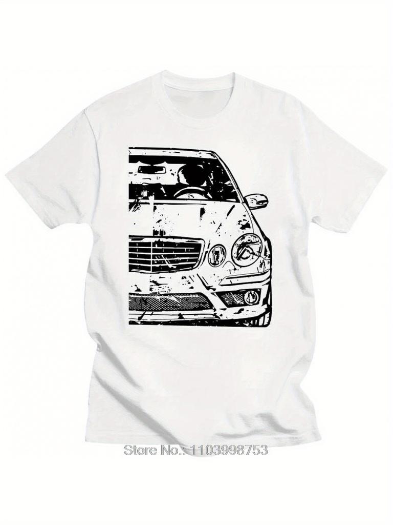 Men's Heavyweight 100% Cotton T-Shirt - Classic Crew Neck Tee, White with Black Graphic, Regular Fit Everyday Streetwear Top for Car Enthusiasts & Cas