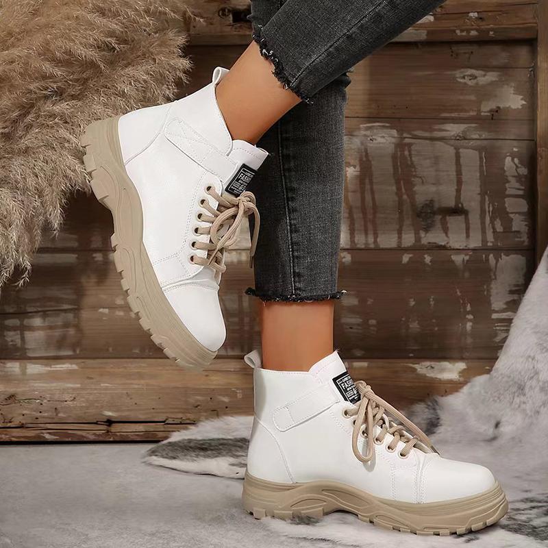 Black Lace Up Platform Combat Boots Women 2024 Autumn Winter Thick Sole Ankle Boots Woman Fashion Pu Leather Motorcycle Shoes