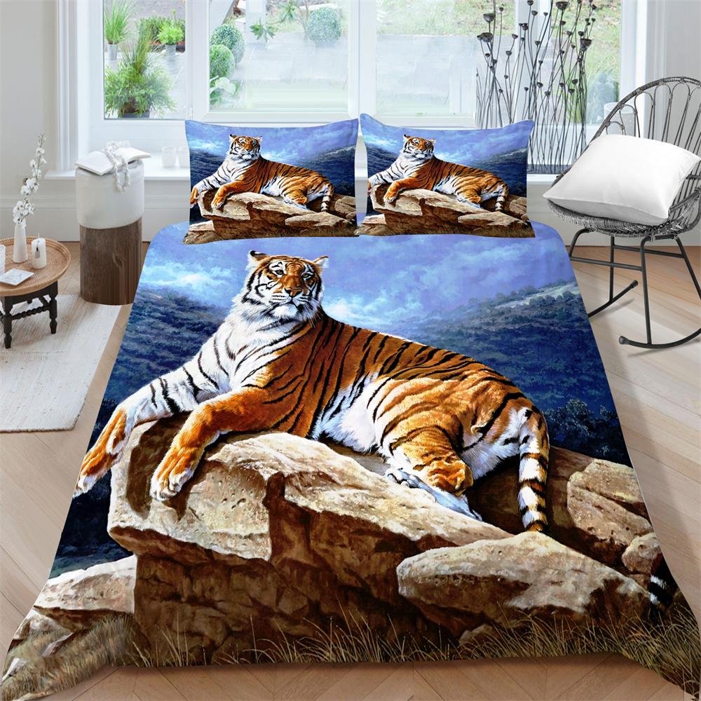 Bettwäsche-Sets, cooler Tiger-Druck, Bettbezug-Sets, Teenager-Schlafzimmer, Bettwäsche, Kissenbezüge, Tagesdecken, atmungsaktiv