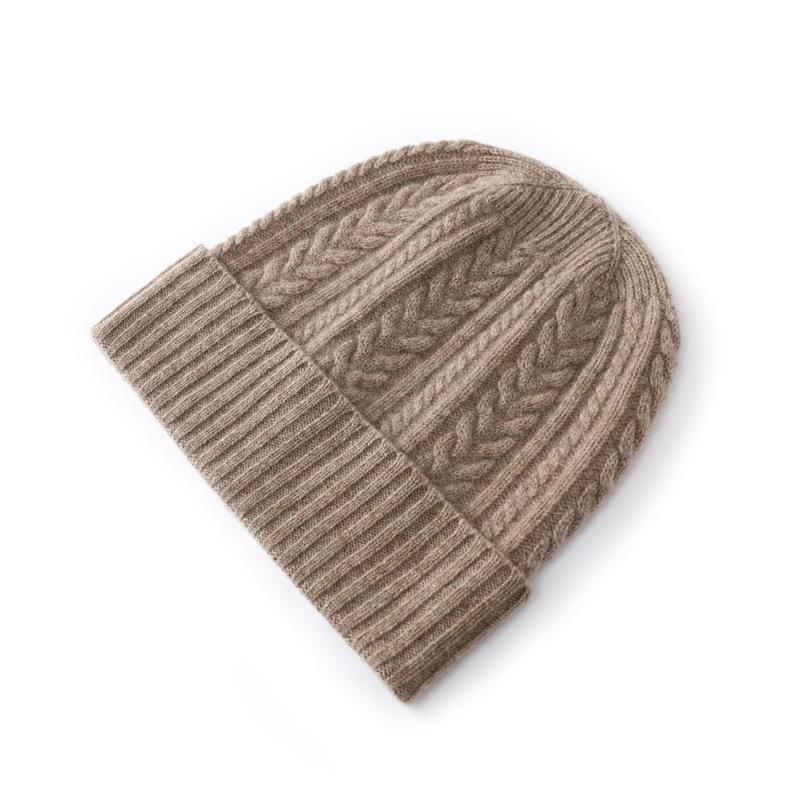 Pure Wool Autumn and Winter New Women's High-end Solid Color Wheat Ear Twisted Flower Outdoor Fashion Flanged Casual Knitted Hat