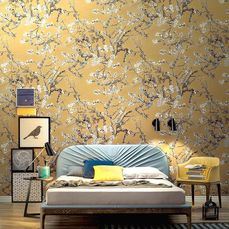 Background Wallpaper for Bedroom, Van Gogh, Pastoral, apricot, Flower, Blue, Oil Painting, Living Room, Home