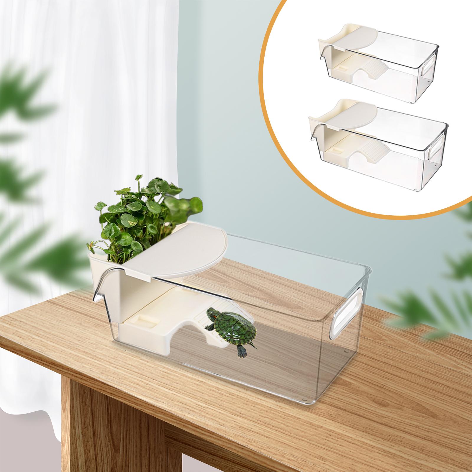 

Multifunctional Turtle House PETG Enclosure with Feeding Box and Handle for Small Turtles and Reptiles S