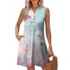 Women's Fashion Casual Printed V-Neck Button With Pocket Vest Sleeveless Dresses