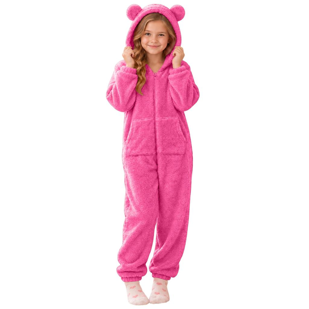 Kids Warm Double-Sided One-Piece Pajamas Jumpsuit Loungewear for Boys and Girls