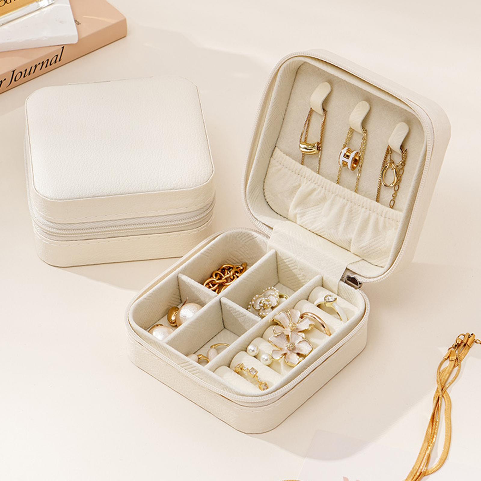 

Коробка для хранения ювелирных изделий, портативная, для дома, путешествий, колец, сережек, ожерелий, футляр для хранения для женщин, органайзер, кожаный футляр для витрины белый
