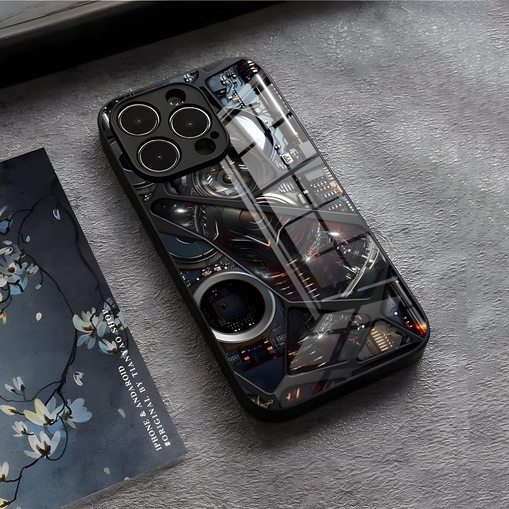 

Mechanical Components Phone Case For IPhone 17 Air 16 E Pro Max 15 14 13 Mini 12 Pro 11 Max Plus Black Glass Cover iPhone17 Pro