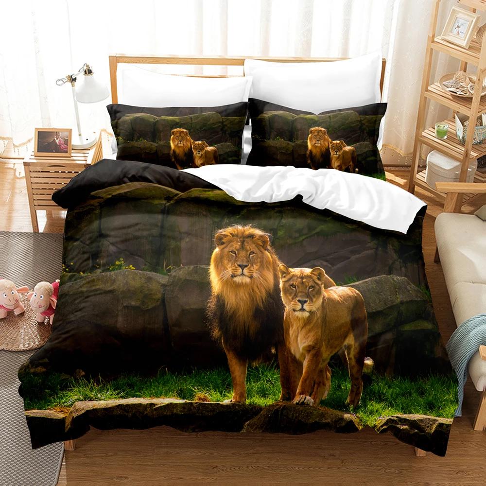 Comforter 3D Lion Print S King Size Animal Bedding Set Starry Galaxy Comforter Microfiber +Pillow Shams