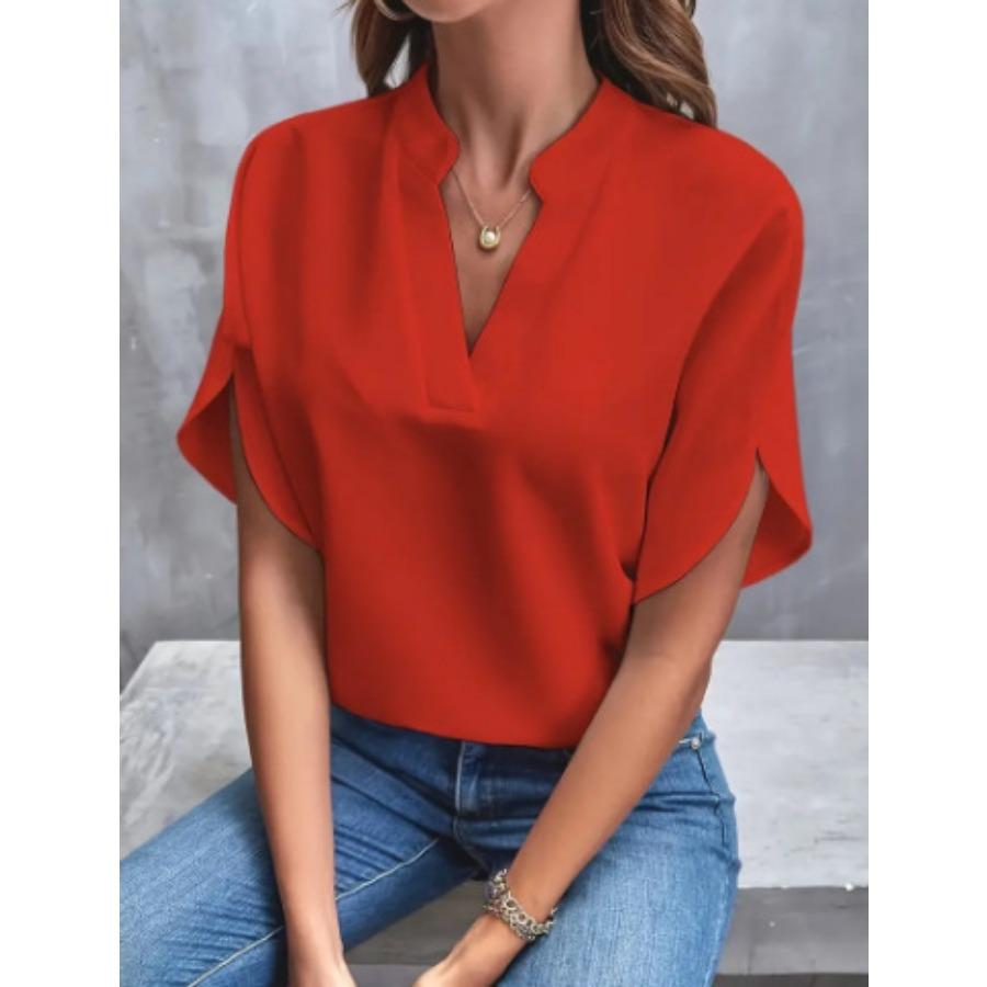 

Women s clothing 2025 summer casual solid color V-neck loose shirt top women XXL червоний