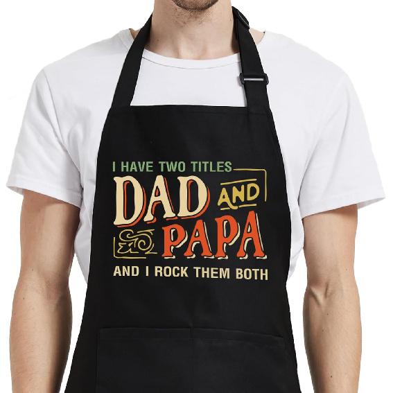 Grilling Aprons for Men, Grill Dad Apron for Chef BBQ with Pockets, Father Birthday Gifts from Daughter Son I Have Two Titles Dad and