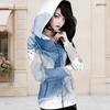 Women Plus Size Black Beige Printed Asymmetric Cutout Neck Hooded Long Sleeve Fitted Top