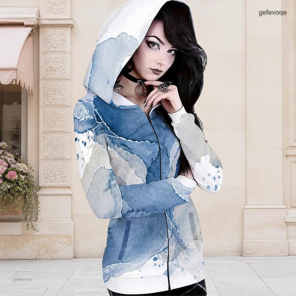 Women Plus Size Black Beige Printed Asymmetric Cutout Neck Hooded Long Sleeve Fitted Top