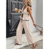 Ensemble 2 pièces élégant : Haut rayé sans manches à encolure en V et Pantalon large taille haute, Tenue décontractée d'été pour les vacances