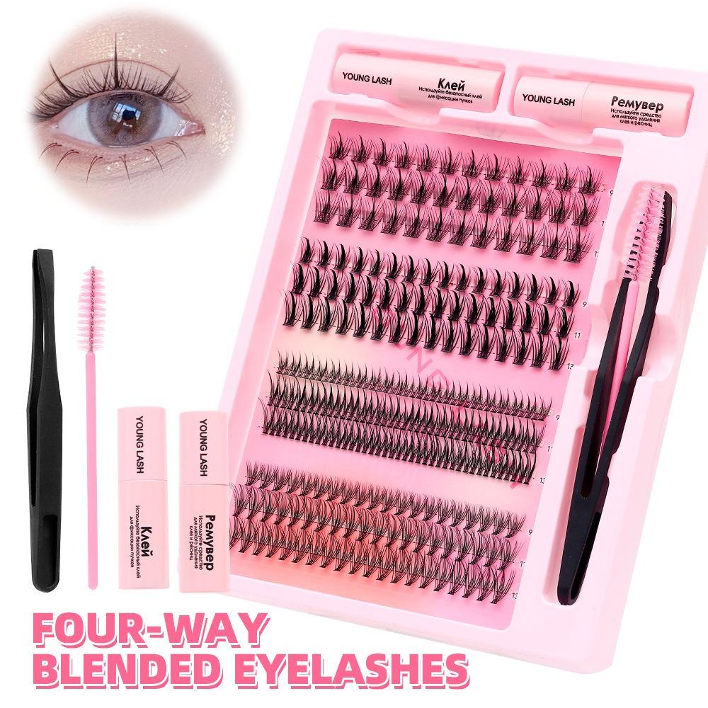 Mixed Length Individual Lash Clusters Soft PBT Material Lash Cluster Kit Home Makeup