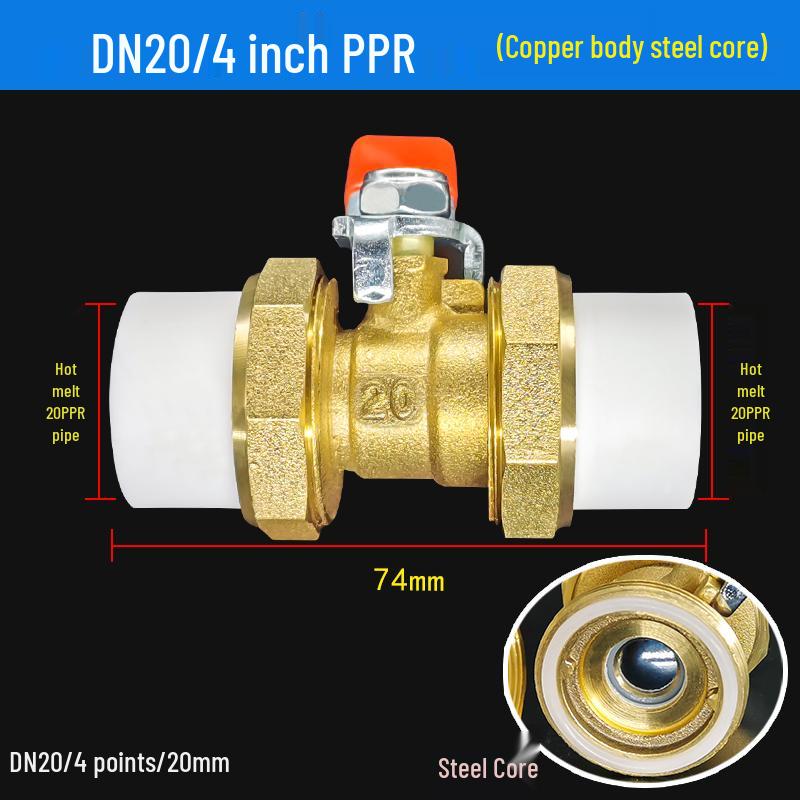 All-Copper PPR Double Union Ball Valve for Hot Melt Pipe - 20mm, 25mm, 32mm (1/2", 3/4", 1")
